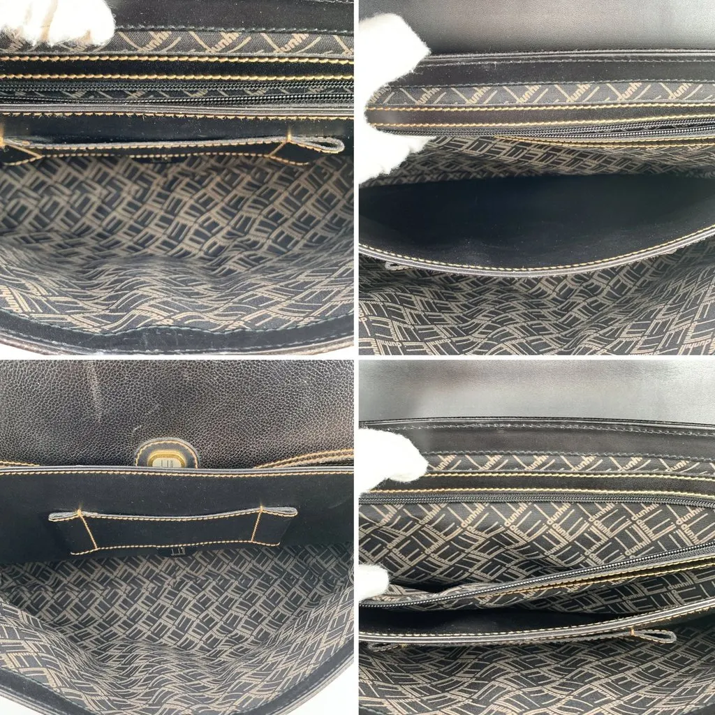 Alfred Dunhill Handbag Vintage Briefcase Attache Black Leather Good - Box View