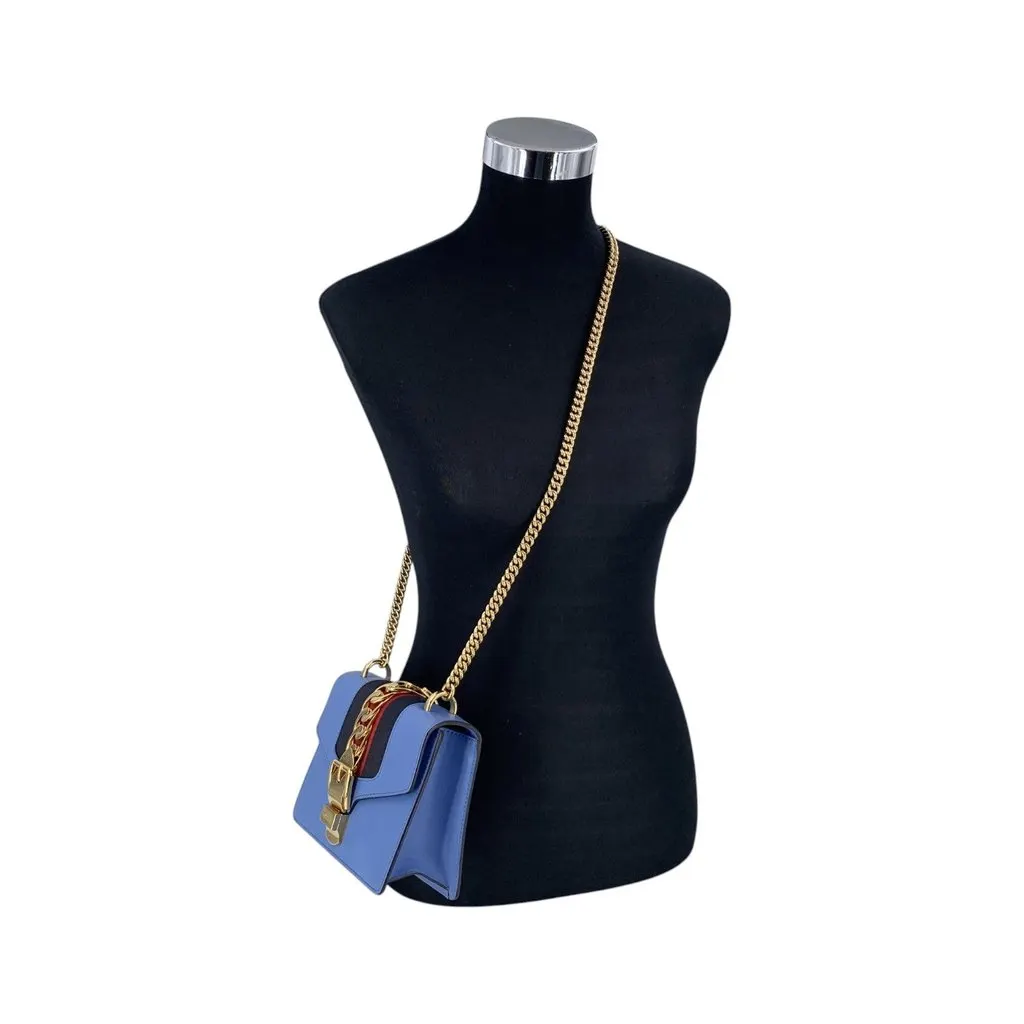 Gucci Shoulder Bag Sylvie Flap Chain Red Leather Good - Back View