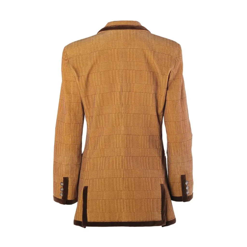 Emporio Armani Vintage Brown Checked Blazer with Velvet Trim - '90s Brown Velvet Good - Inside View