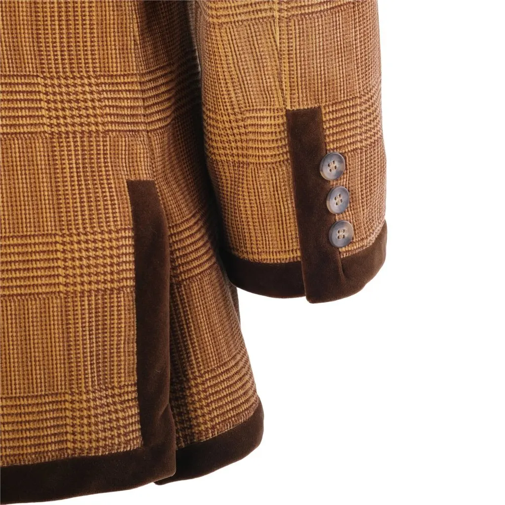 Emporio Armani Vintage Brown Checked Blazer with Velvet Trim - '90s Brown Velvet Good - Model View