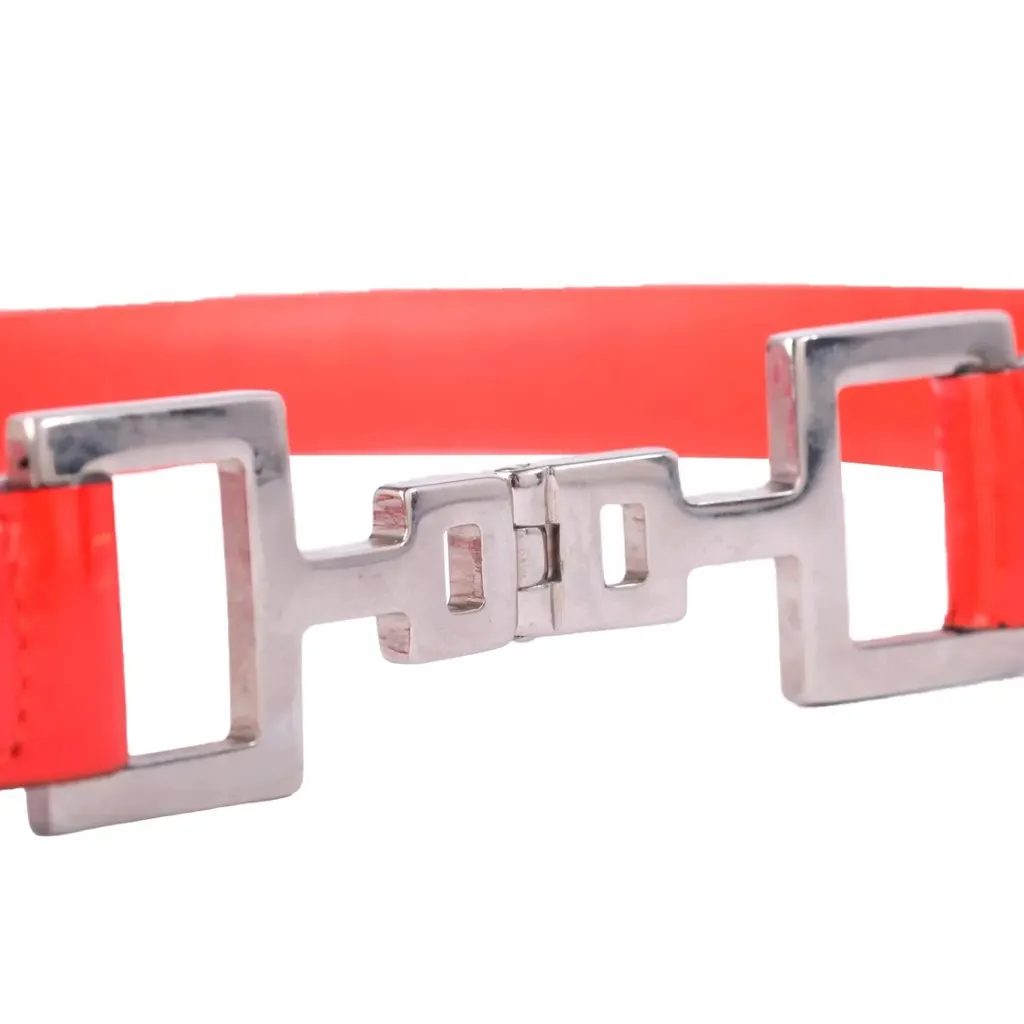 Gucci Orange Patent Leather Horsebit Chain Belt - '00s Orange Leather Good - Inside View