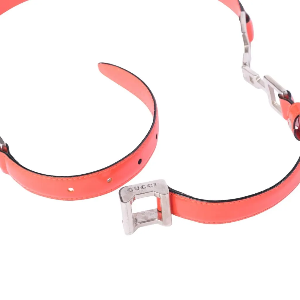 Gucci Orange Patent Leather Horsebit Chain Belt - '00s Orange Leather Good - Box View