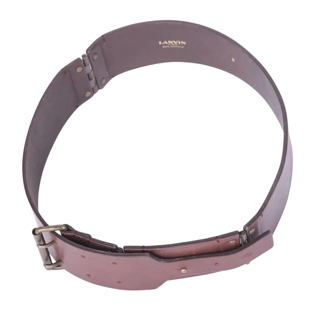 Lanvin Vintage Brown Leather Wide Waist Belt with Antiqued Brass Buckle - '00s Brown Leather Good - Inside View