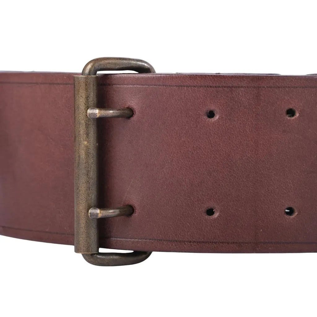 Lanvin Vintage Brown Leather Wide Waist Belt with Antiqued Brass Buckle - '00s Brown Leather Good - Box View