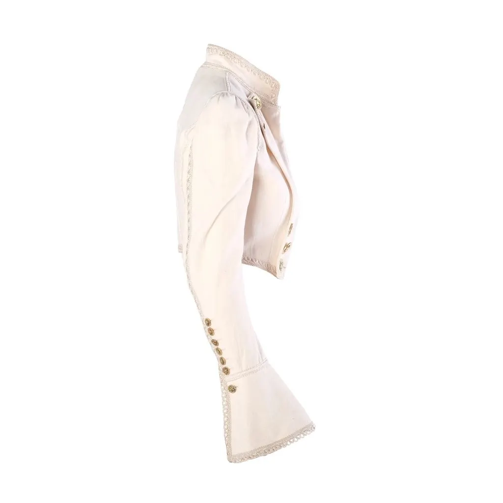Dolce & Gabbana Ivory Military Cropped Jacket with Gold Crest Buttons - '00s White Good - Back View