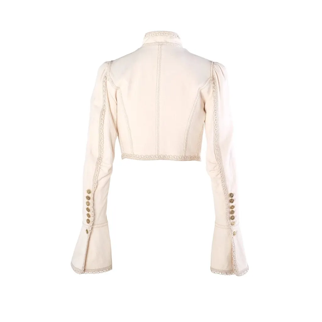 Dolce & Gabbana Ivory Military Cropped Jacket with Gold Crest Buttons - '00s White Good - Inside View