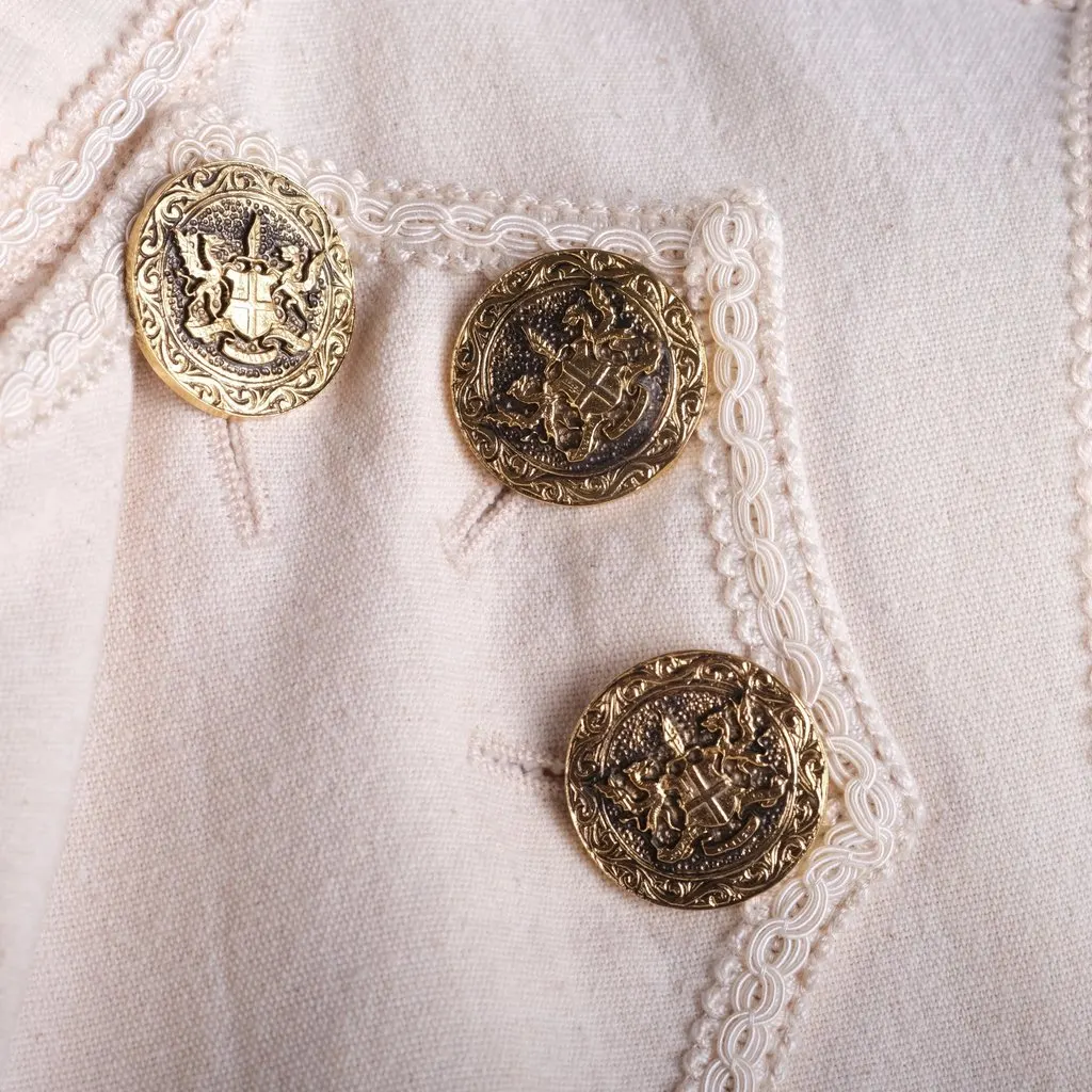 Dolce & Gabbana Ivory Military Cropped Jacket with Gold Crest Buttons - '00s White Good - Model View