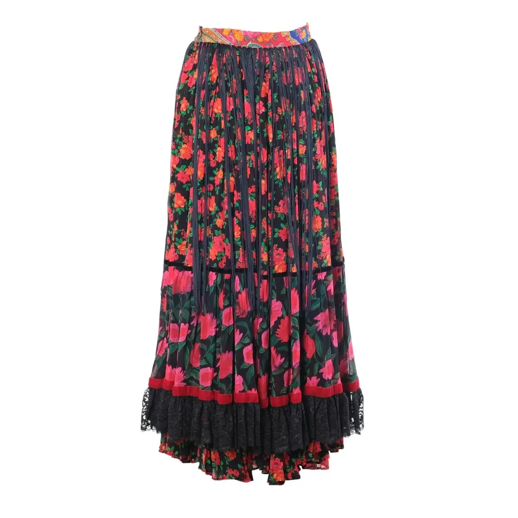 Dolce & Gabbana Floral Fringe Tiered Maxi Skirt-'90s Red Lace Good - Back View