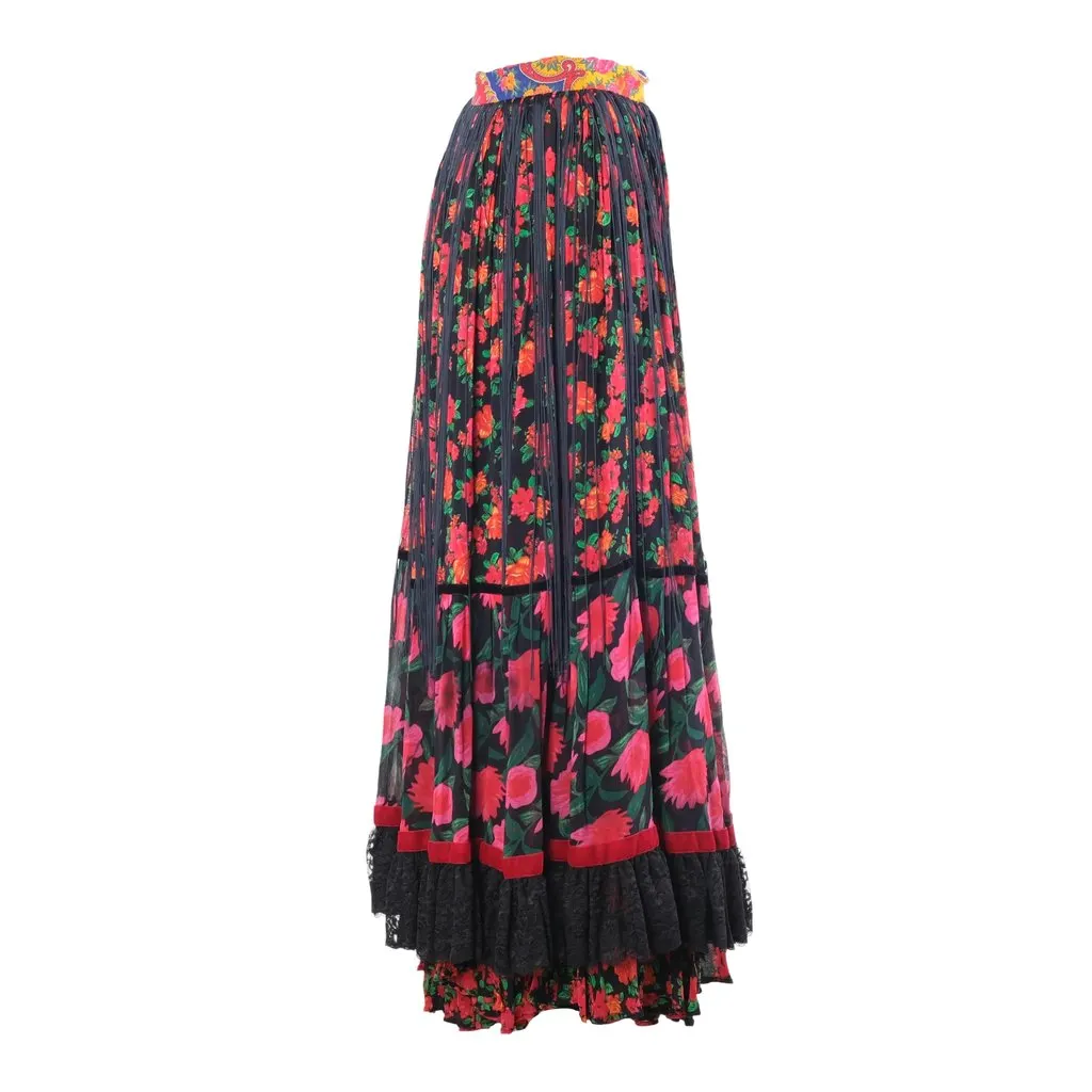 Dolce & Gabbana Floral Fringe Tiered Maxi Skirt-'90s Red Lace Good - Inside View