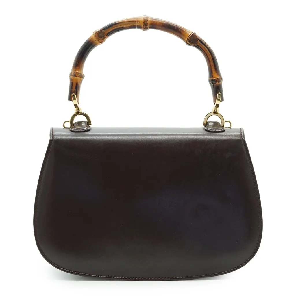 Gucci Handbag Bamboo Top Handle Brown Leather Good - Inside View