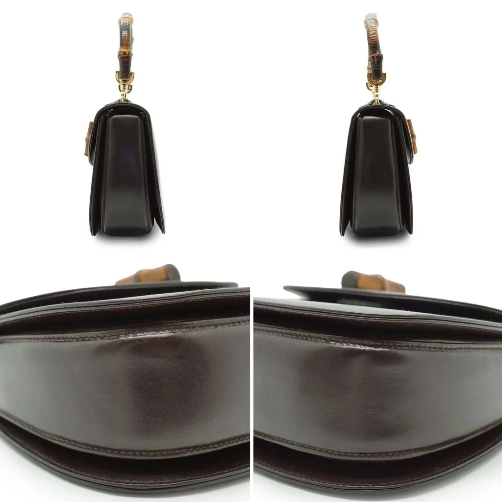 Gucci Handbag Bamboo Top Handle Brown Leather Good - Model View