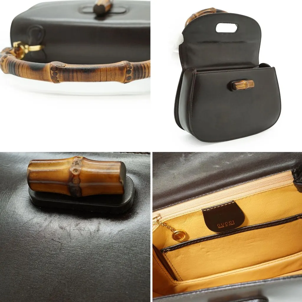 Gucci Handbag Bamboo Top Handle Brown Leather Good - Box View