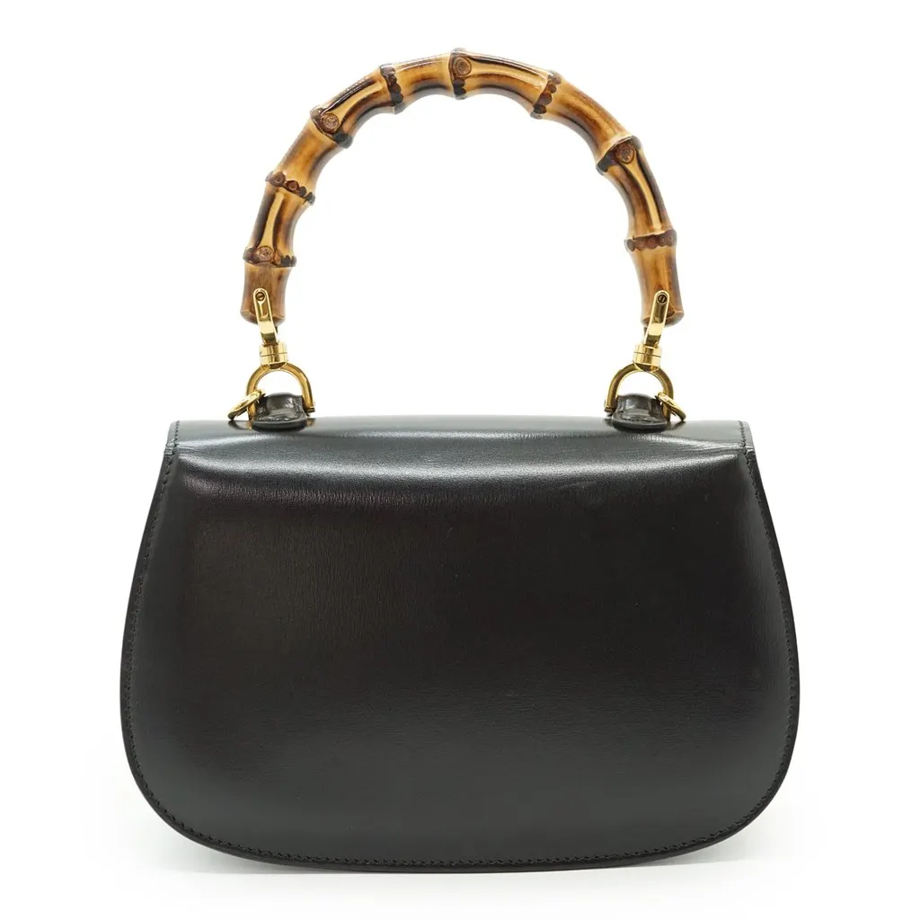 Gucci Handbag Bamboo Top Handle Black Leather Good - Inside View