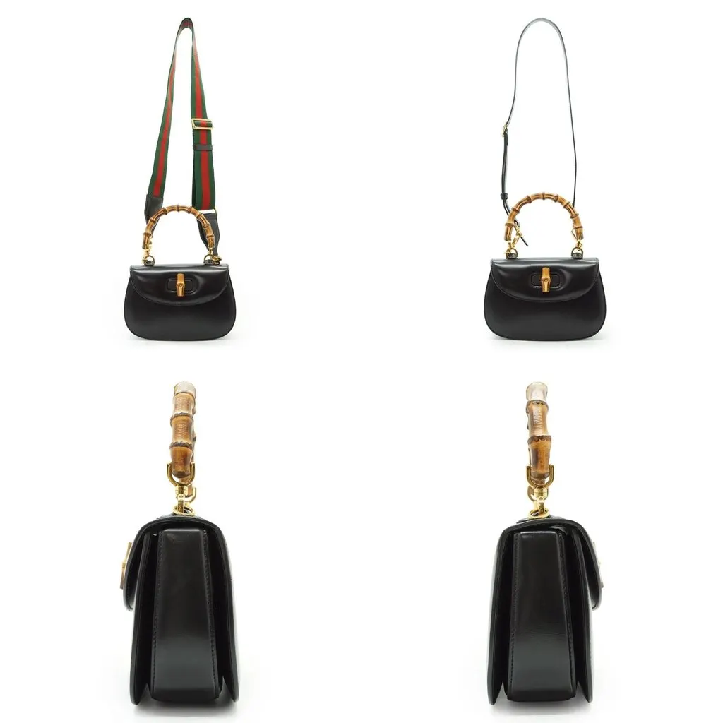 Gucci Handbag Bamboo Top Handle Black Leather Good - Model View