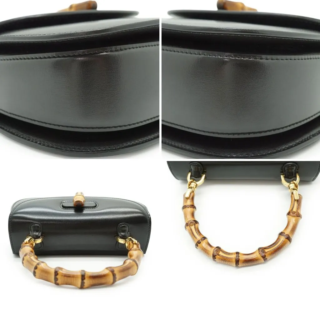 Gucci Handbag Bamboo Top Handle Black Leather Good - Box View