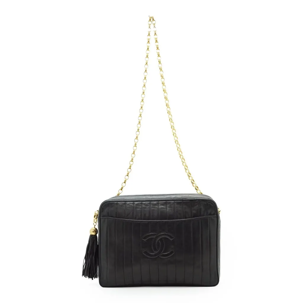 Chanel Shoulder Bag Vintage Camera Bag Black Leather Good - Back View