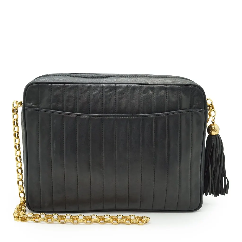 Chanel Shoulder Bag Vintage Camera Bag Black Leather Good - Inside View