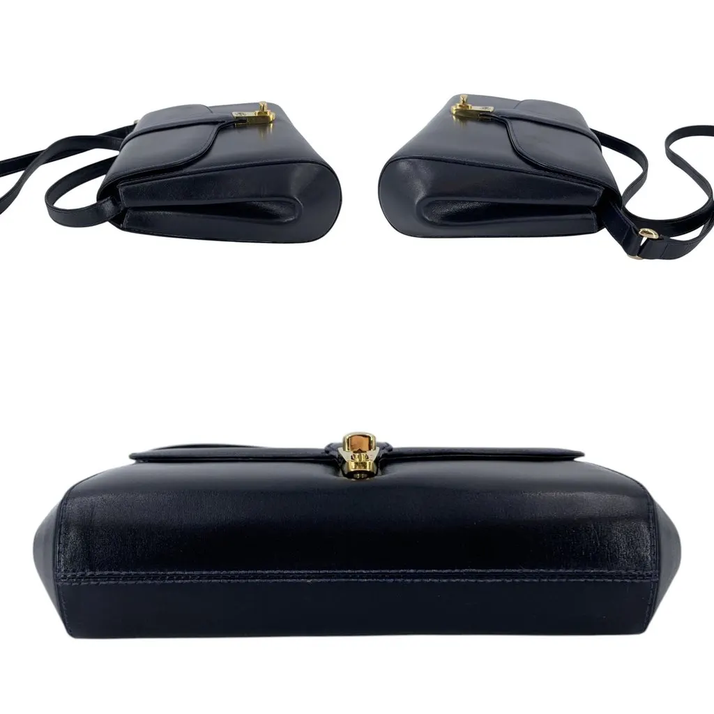 Gucci Shoulder Bag Vintage Crest Clasp Navy Leather Good - Model View