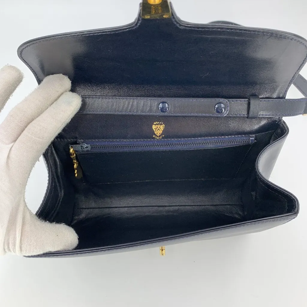 Gucci Shoulder Bag Vintage Crest Clasp Navy Leather Good - Box View
