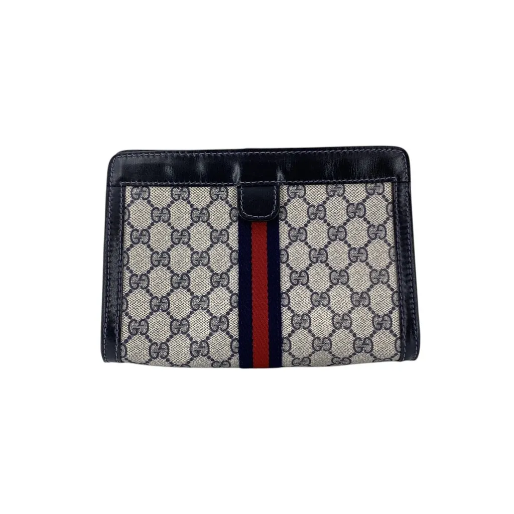 Gucci Clutch Bag Vintage Ophidia Navy Canvas Good - Front View