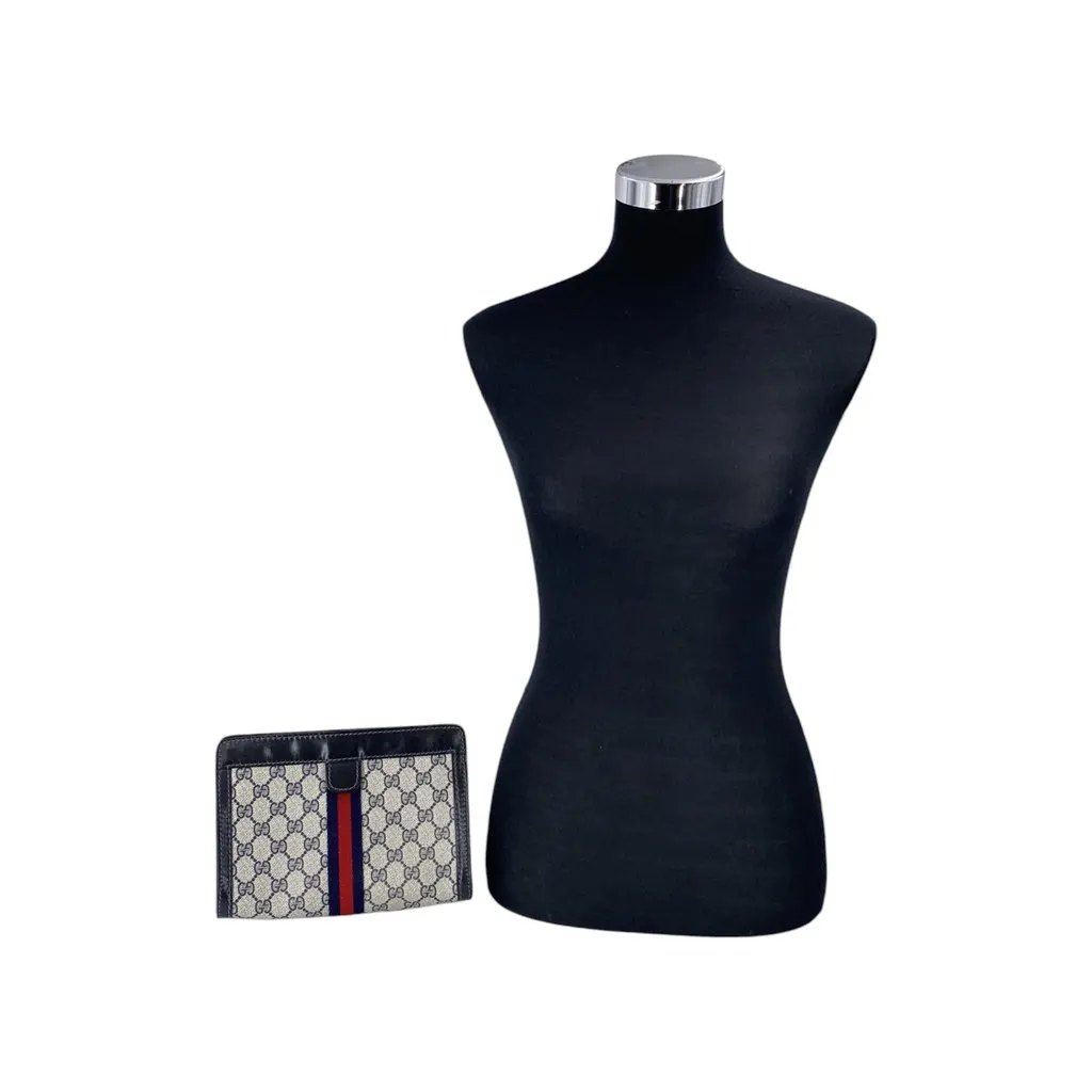 Gucci Clutch Bag Vintage Ophidia Navy Canvas Good - Back View