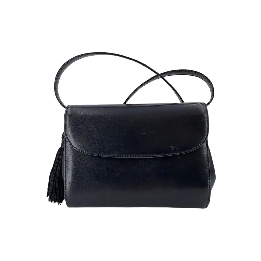 Gucci Shoulder Bag Vintage Black Tassel Black Leather Good - Front View