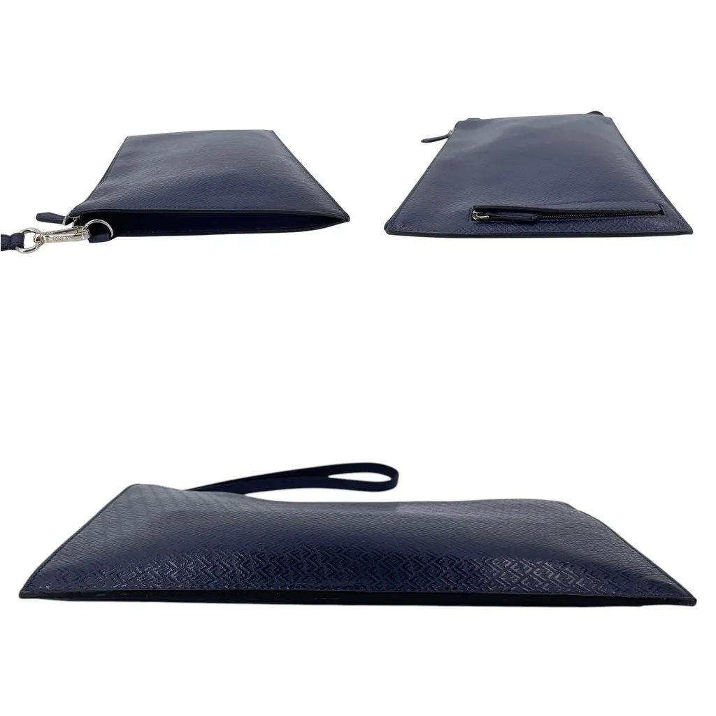 Fendi Clutch Bag FF Pattern Navy Leather Good - Model View