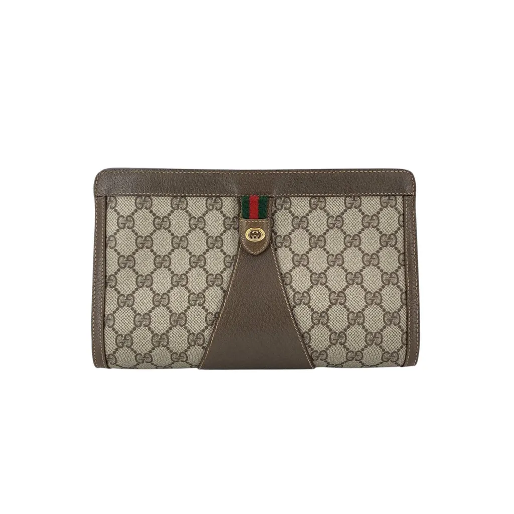 Gucci Clutch Bag Vintage Ophidia Brown Canvas Good - Front View