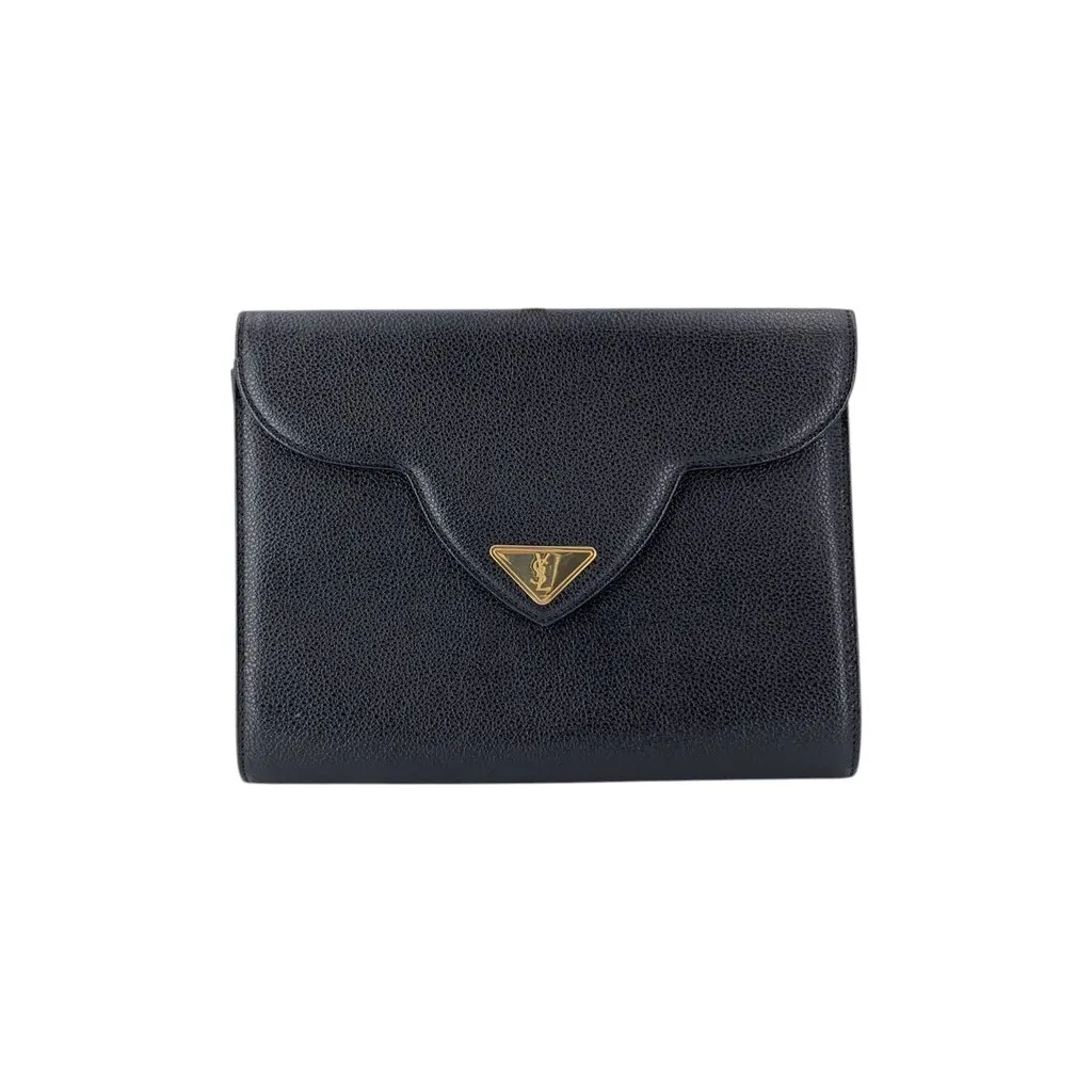 Saint Laurent Clutch Bag Vintage Envelope Black Leather Good - Front View