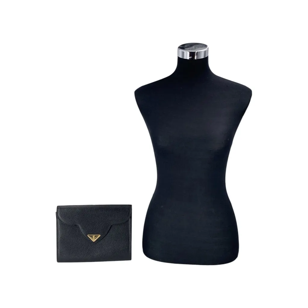 Saint Laurent Clutch Bag Vintage Envelope Black Leather Good - Back View