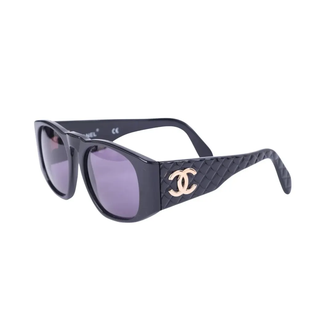 Chanel Black Quilted CC Sunglasses - '00s Black Good - Front View