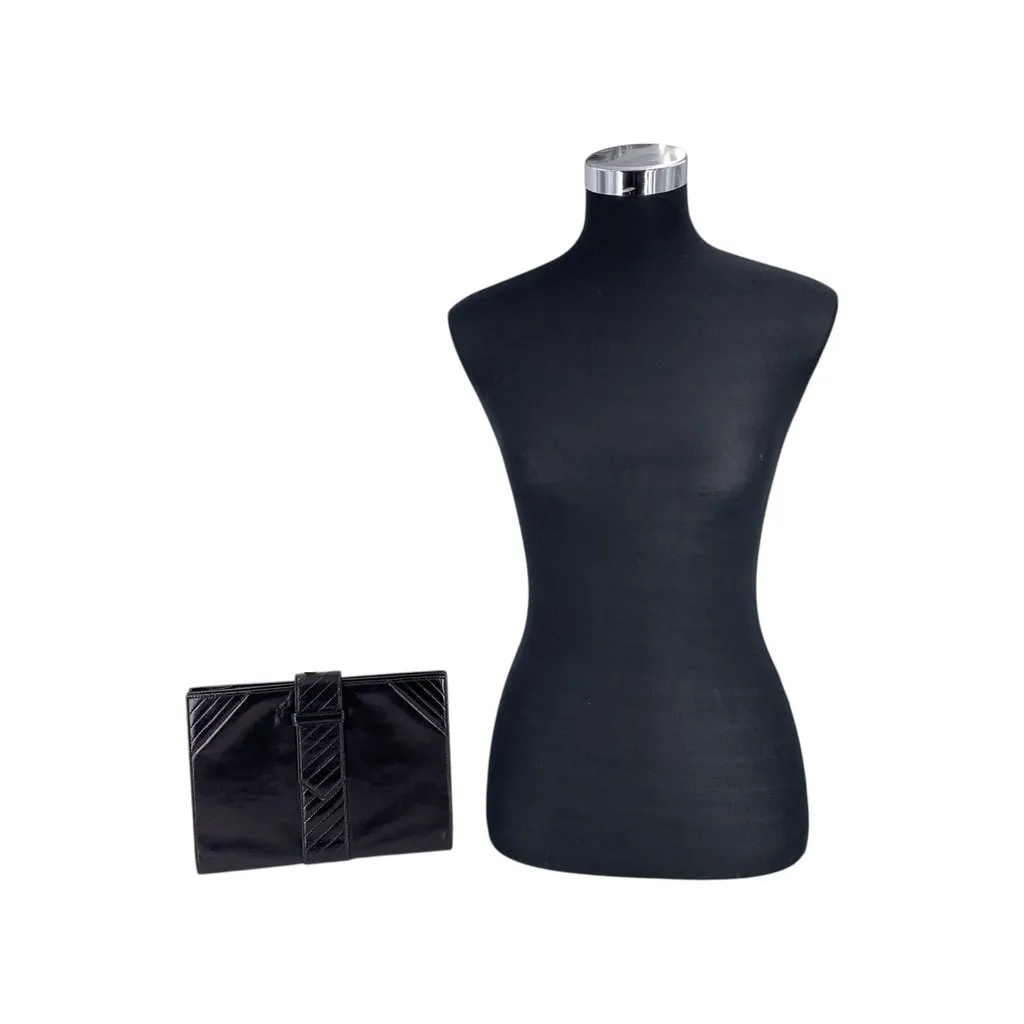 Saint Laurent Clutch Bag Vintage Bifold Black Leather Good - Back View
