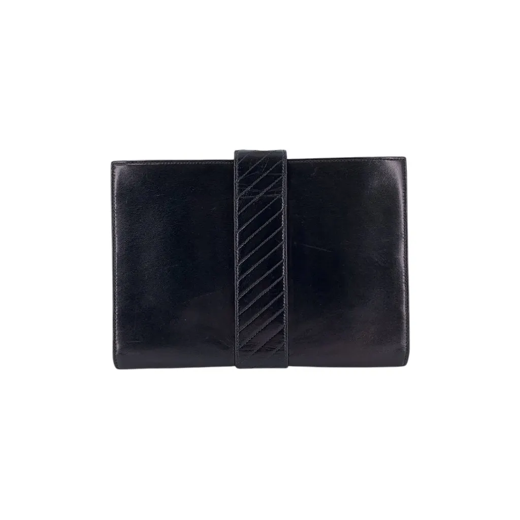 Saint Laurent Clutch Bag Vintage Bifold Black Leather Good - Inside View