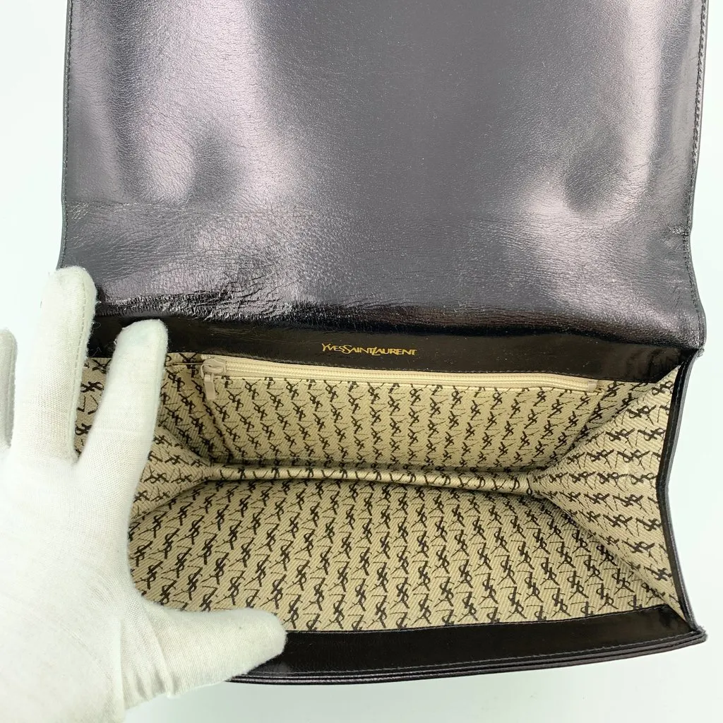 Saint Laurent Clutch Bag Vintage Bifold Black Leather Good - Box View