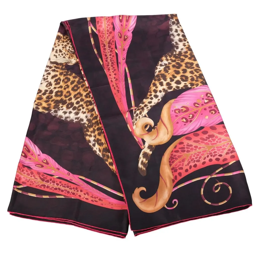 Salvatore Ferragamo Poised Leopards Silk Scarf - '90s