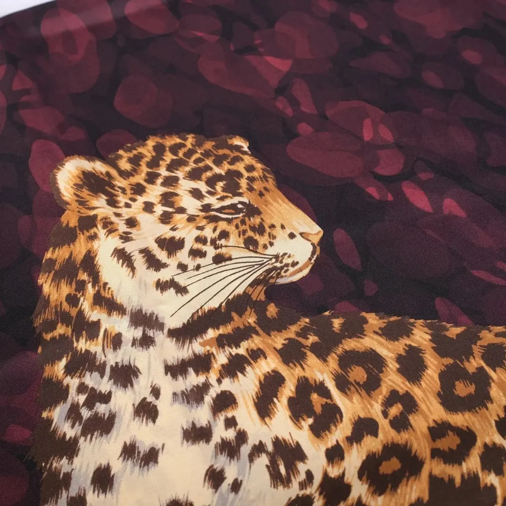 Salvatore Ferragamo Poised Leopards Silk Scarf - '90s Burgundy Silk Good - Back View