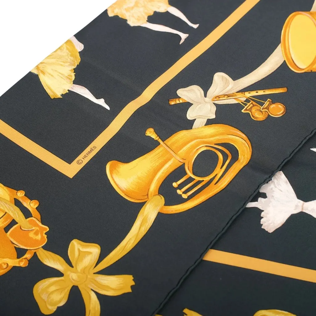 Hermès “La Danse” Black & Gold Silk Carré 90 Scarf By Jean-Louis Clerc - '00s Black Silk Good - Back View