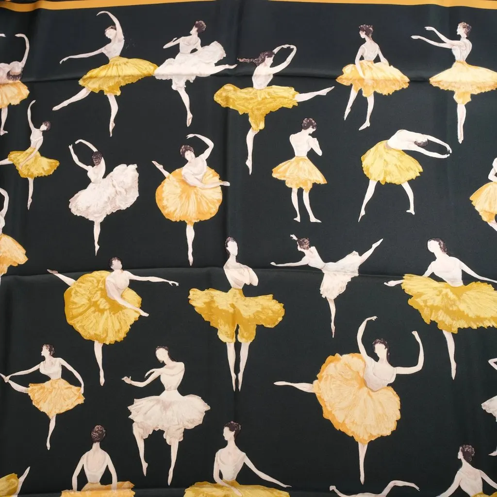 Hermès “La Danse” Black & Gold Silk Carré 90 Scarf By Jean-Louis Clerc - '00s Black Silk Good - Inside View
