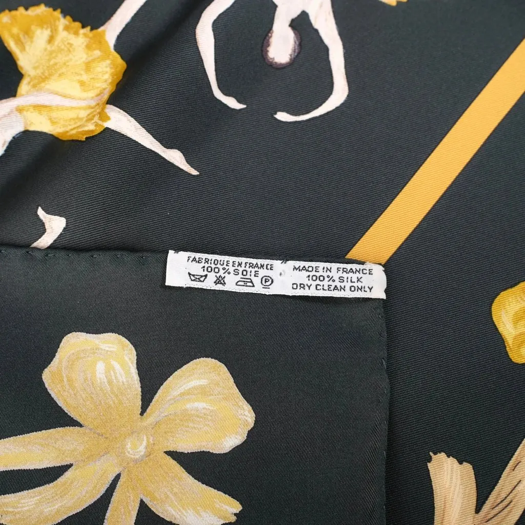 Hermès “La Danse” Black & Gold Silk Carré 90 Scarf By Jean-Louis Clerc - '00s Black Silk Good - Model View