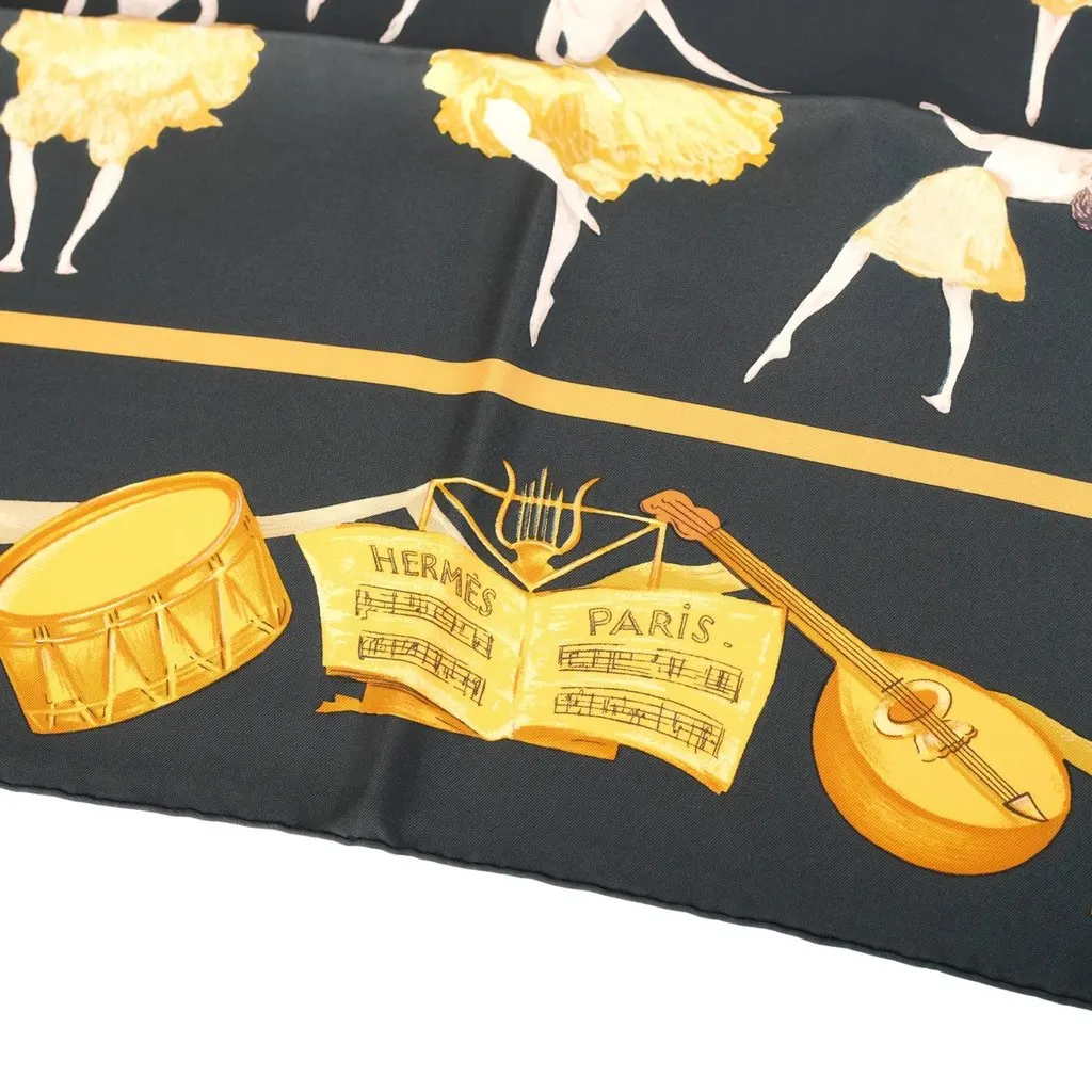 Hermès “La Danse” Black & Gold Silk Carré 90 Scarf By Jean-Louis Clerc - '00s Black Silk Good - Box View