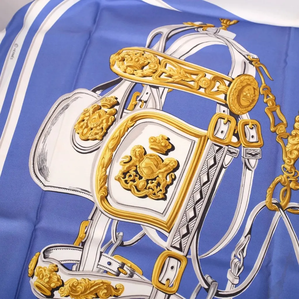 Hermès Brides de Gala Blue, White & Gold Silk Carré 90 Scarf - '90s White Silk Good - Inside View