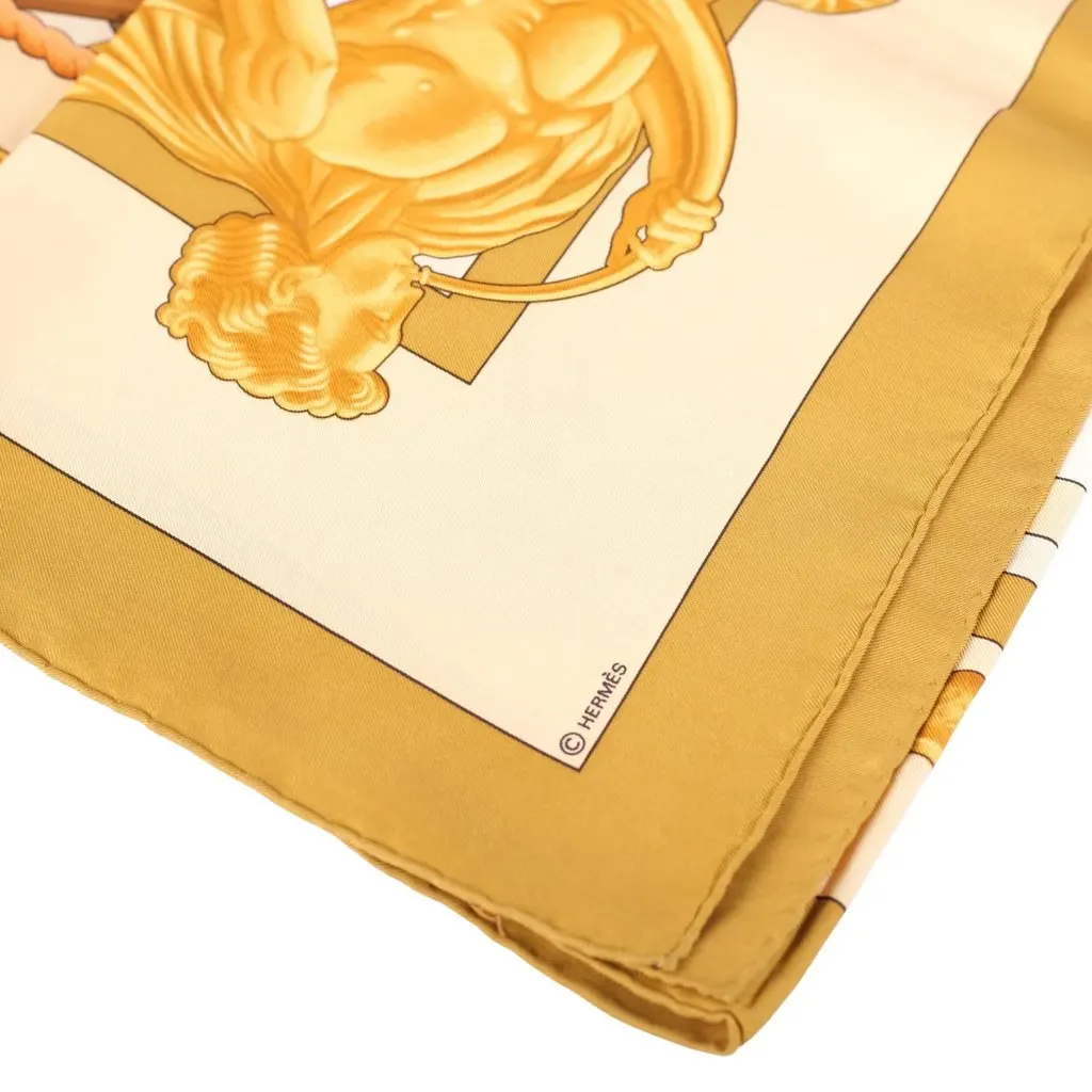 Hermès “Zéphyr” Gold Silk Carré 90 Scarf By Julia Abadie - '90s Gold Silk Good - Back View