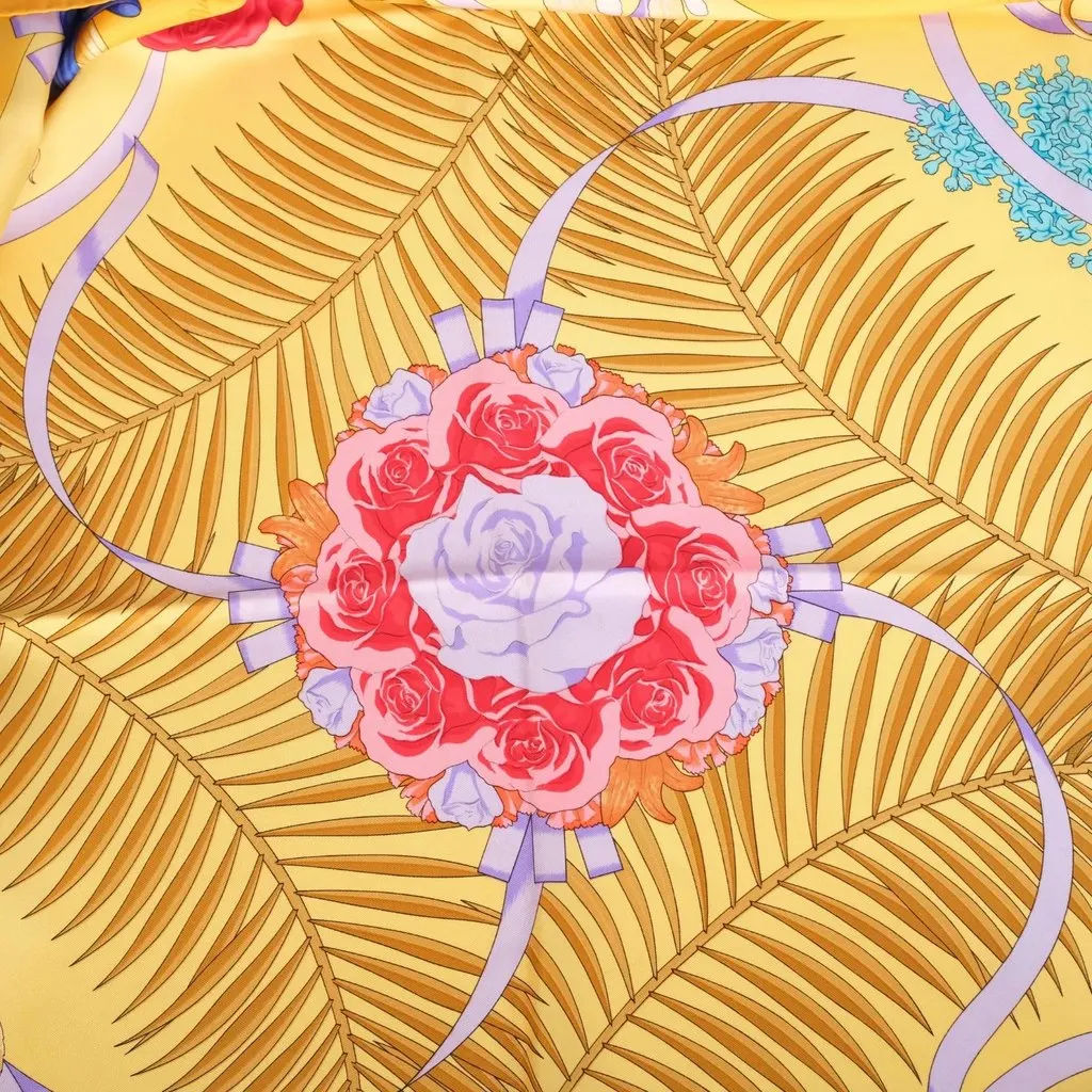 Hermès Vintage “Fleurs De L’opéra” Yellow Silk Carré 90 Scarf By Julia Abadie - '90s Yellow Silk Good - Model View