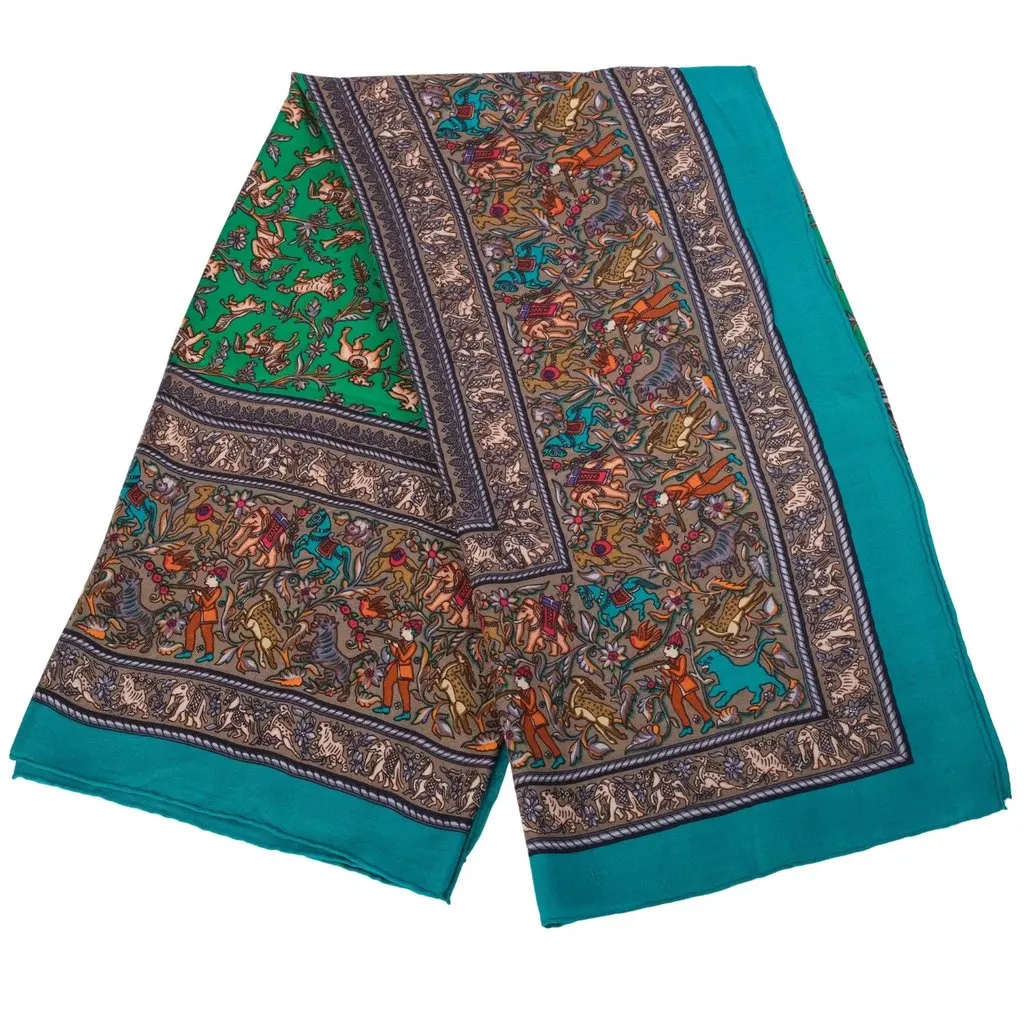 Hermès “Chasse en Inde” Green Cashmere & Silk Shawl 140 - '10s