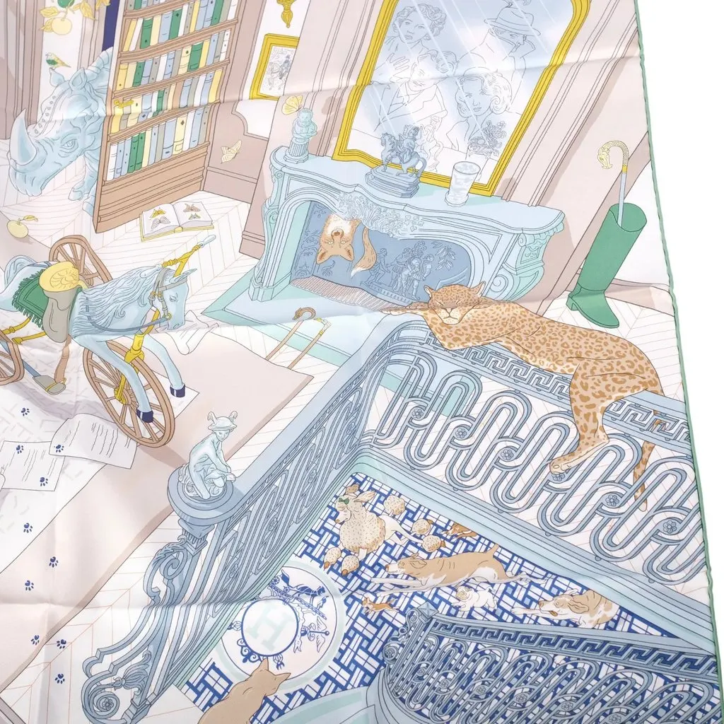 Hermès Mystère Au 24 Silk Carré 90 Scarf by Jonathan Burton - '10s Beige Silk Good - Model View