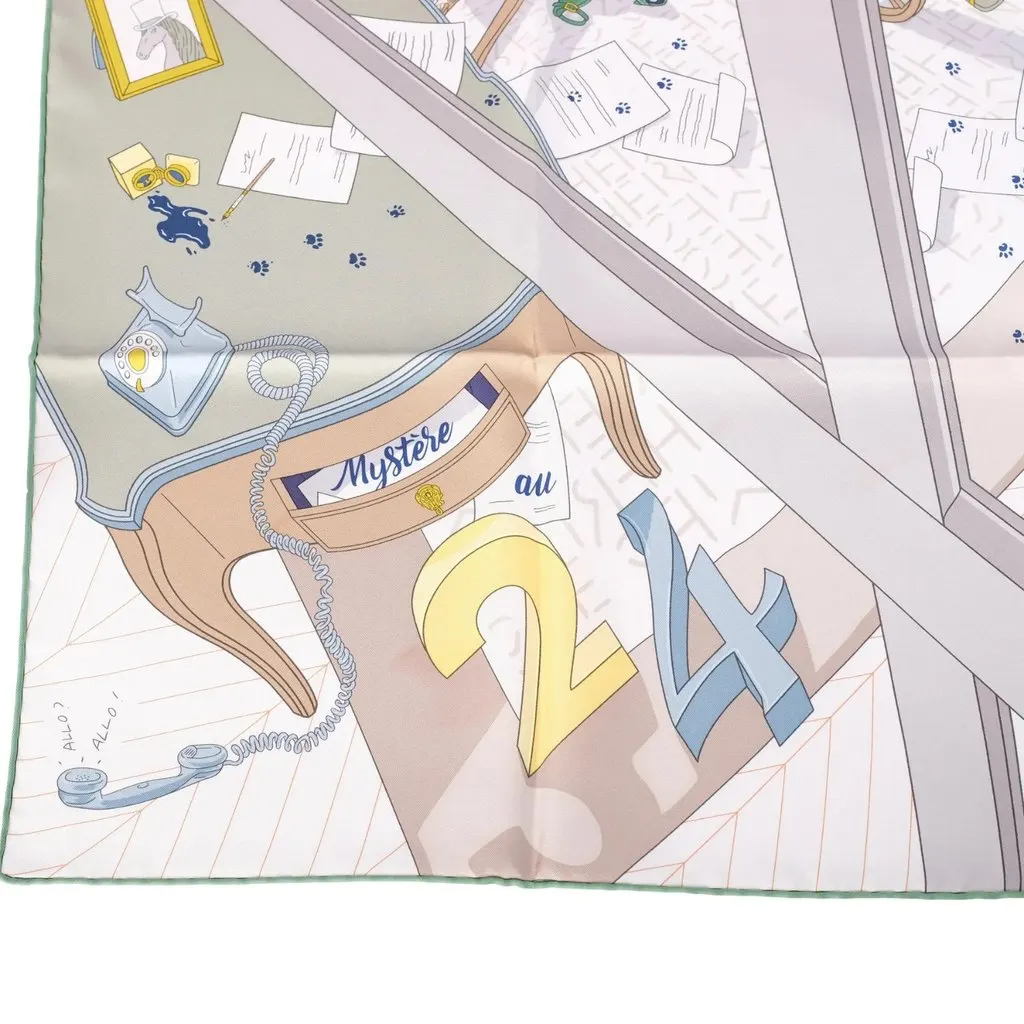 Hermès Mystère Au 24 Silk Carré 90 Scarf by Jonathan Burton - '10s Beige Silk Good - Box View