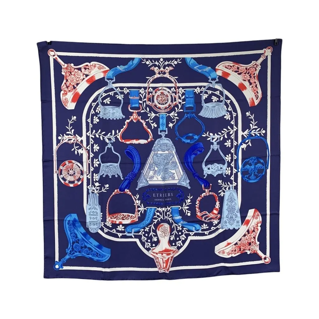 Hermès Scarf Navy Silk Good - Front View