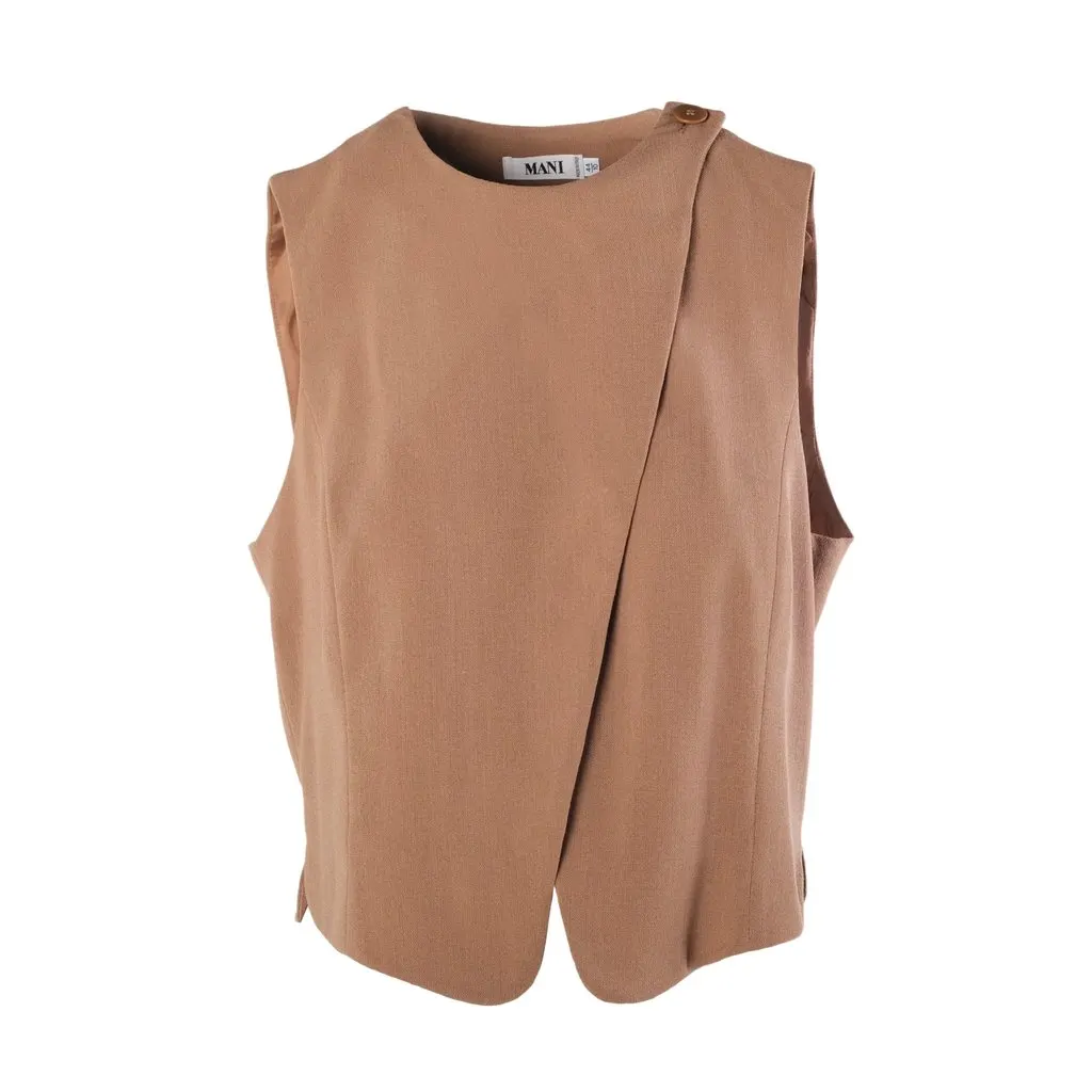 Unsigned Mani Camel Wool Asymmetric Wrap Vest - '90s Camel Wool Good - Front View