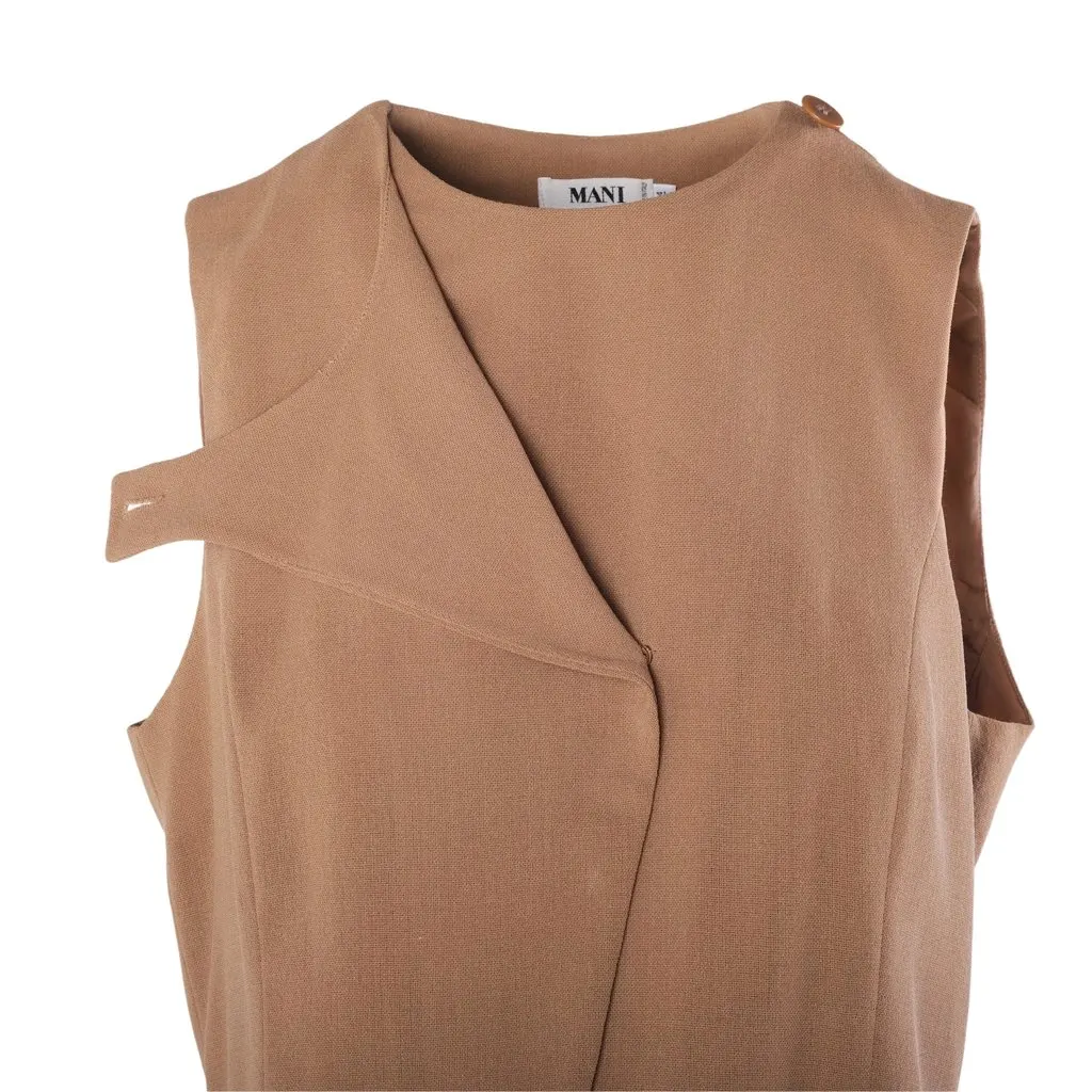 Unsigned Mani Camel Wool Asymmetric Wrap Vest - '90s Camel Wool Good - Model View