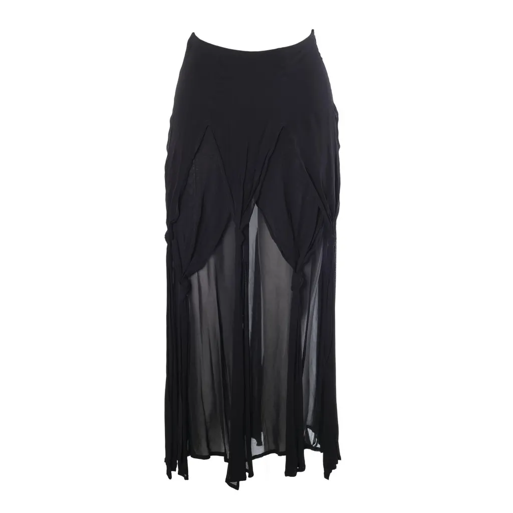 Moschino Cheap & Chic Vintage Black Rayon Draped Knot Maxi Skirt - '90s Black Good - Front View